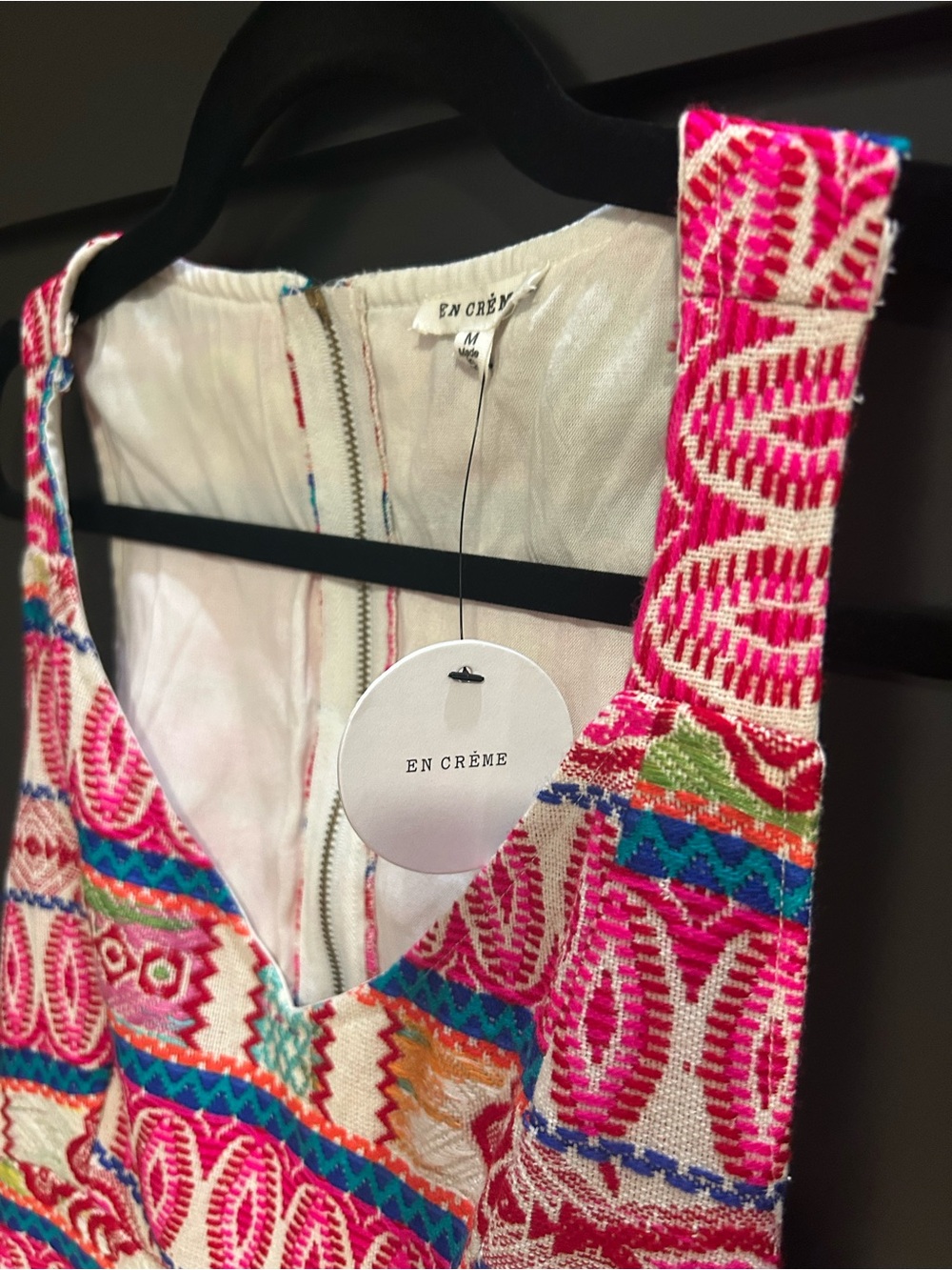 En Creme White Maxi Dress with Pink, Blue, Yellow & Orange Embroidery - Picture 5 of 6